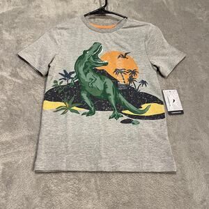 Tommy Bahama Shirt Boys Medium Gray Dinosaur Graphic Tee T-Rex Prehistoric Youth